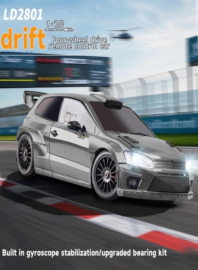 فلاي كولور سيارة LD2801Pro Mini RC Drift Car بمقياس 1/28 جاهزة للتشغيل، تعمل بالتحكم عن بعد، رباعية الدفع، مزودة بجيروسكوب و4 إطارات دريفت وكشاف LED، هدية مثالية لهواة السيارات (فضي). - Image 2